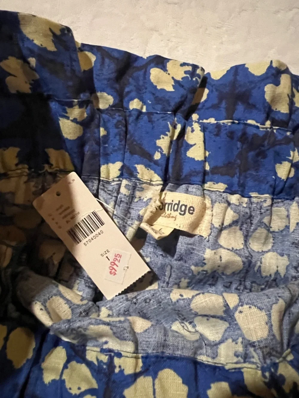 Anthropologie Paper Bag Midi Skirt Porridge Lanai Blue Belted Geo Size 1X NEW